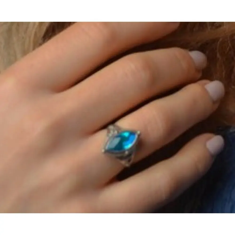 925 Sterling Silver Aquamarine Ring Size 6.5